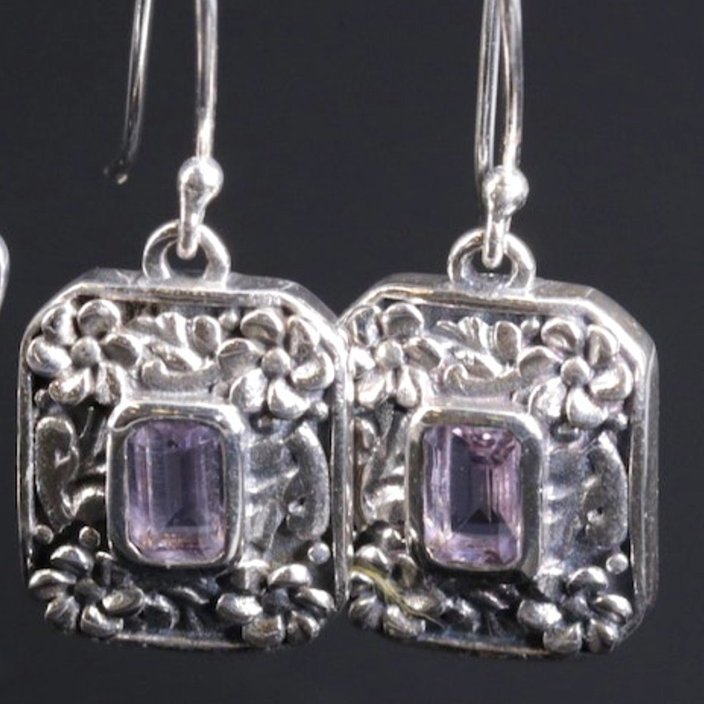 Light Purple Amethyst Vintage Embellished Sterling Silver Earrings